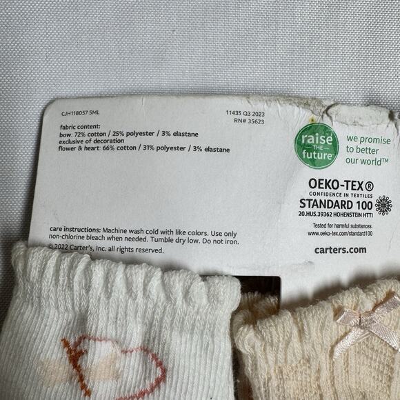 Carter's Baby Girl Socks 3 pair Size 0-3 Months Coral, Peach, White - Picture 5 of 7